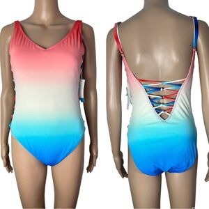 New Bleu Rod Beattie Firecracker Multicolor Strappy Side One Piece Bathing Suit